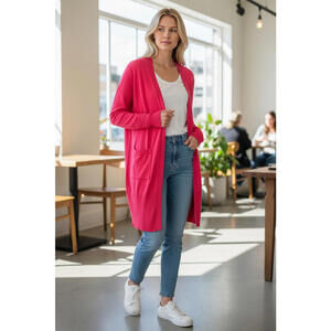 Talbots Womens Cardigan Sweater Size L Pink Open Front Knit